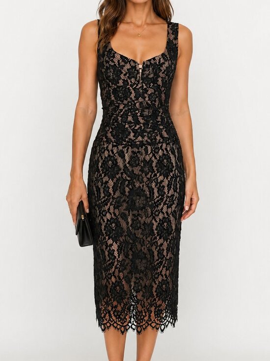 Nanette Lepore Dresses & Skirts - Vintage 90s Y2K Nanette Lepore Lace Midi Dress 4 Small Black Cocktail Party Gala